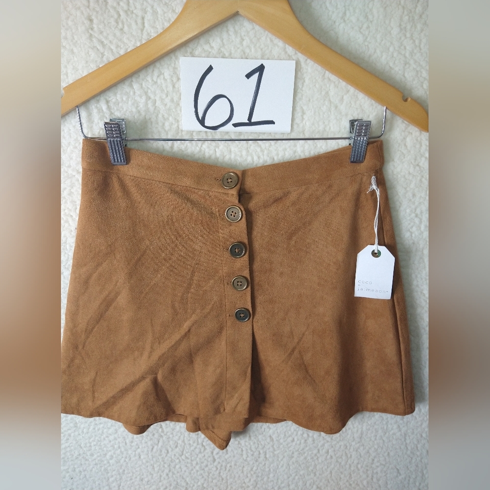 Coco + Jaimeson Womens Small Brown Suede Look Mini Casual A-Line Skirt Button